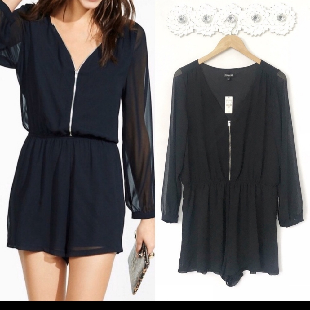 Express Zipper Front Long Sleeve Romper Sz Lg
